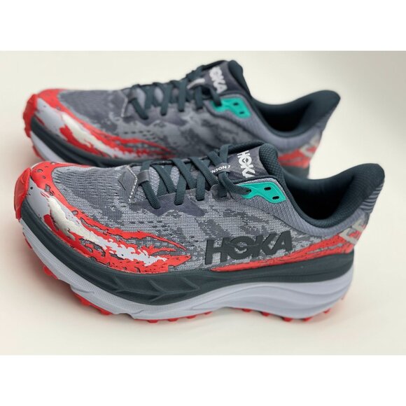 Hoka Mens Stinson 9.5B Running Gray Red Blue Athletic Shoes|1141530-WHF Cushion - Picture 14 of 16